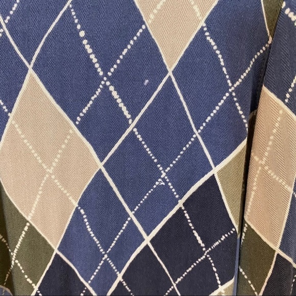 Blue Argyle Blouse Button Up Collared Top - Picture 7 of 9